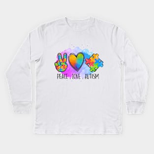 autism puzzle love peace Kids Long Sleeve T-Shirt